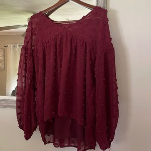 Cute burgundy shirt.